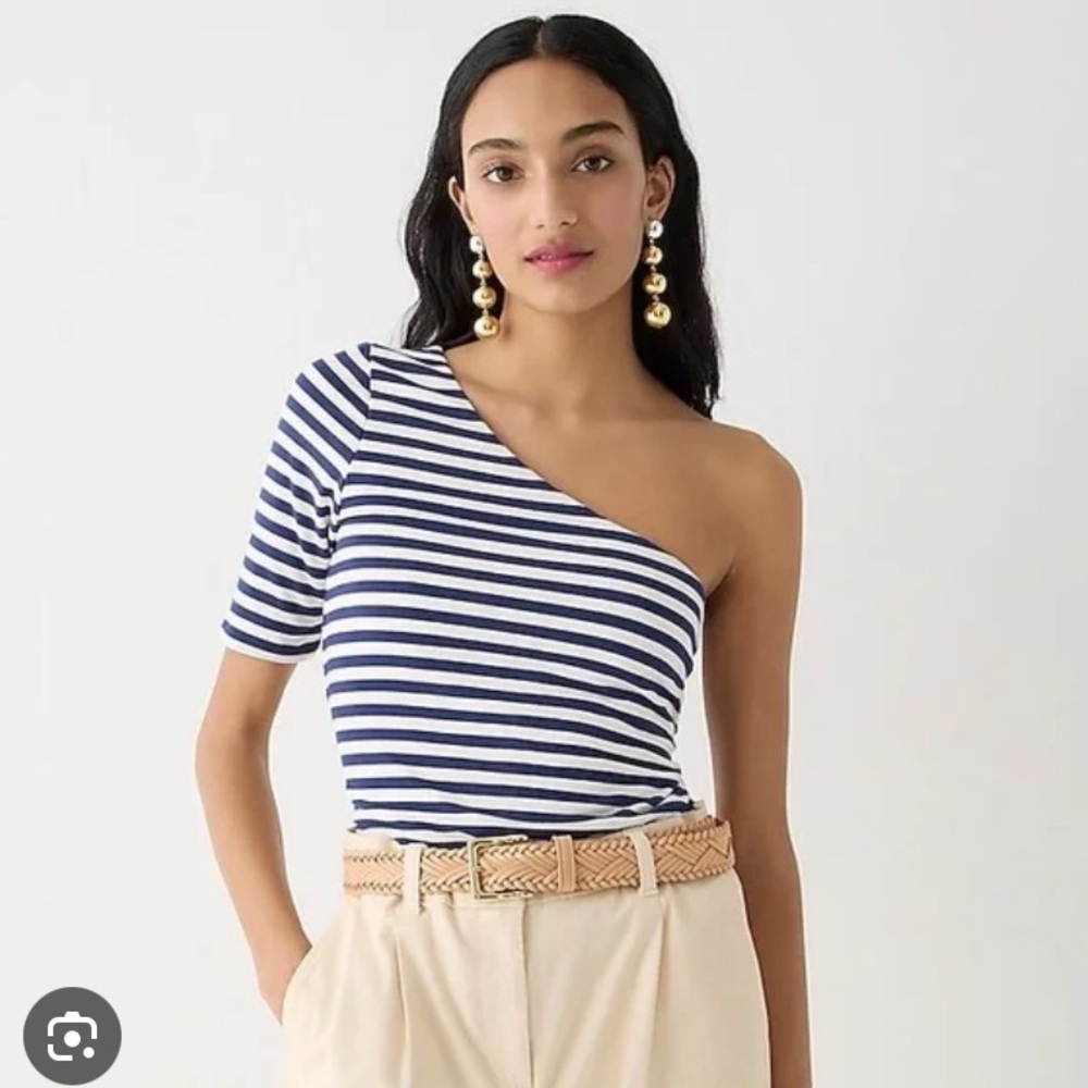 J Crew FormKnit one-shoulder elbow-sleeve T-shirt in stripe